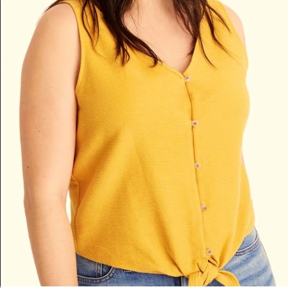 Madewell Mustard Yellow Ribbed Button Front Tie Tank Top Sz XS - Picture 2 of 10